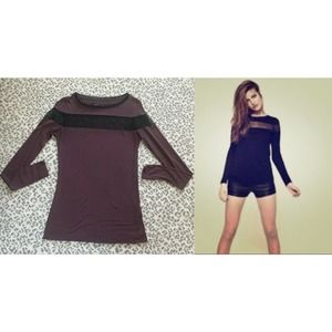 AllSaints All Saints Blouse/Top Sheer Knit‎ Mesh Detail Long Sleeve- Size US 4